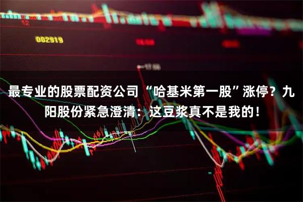 最专业的股票配资公司 “哈基米第一股”涨停？九阳股份紧急澄清：这豆浆真不是我的！